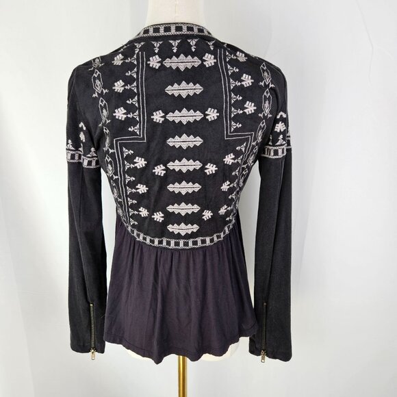 Gianni Bini Black Faux Suede Cardigan Jacket Size XS Boho Embroidered - Picture 4 of 10